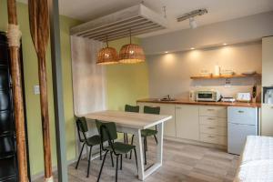 a kitchen with a table and chairs in a room at Departamento del río Paraná de las Palmas in Campana +8 photos