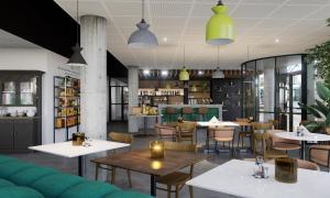 a rendering of a restaurant with tables and chairs at ibis Styles Bezons Paris La Défense in Bezons