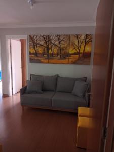 eine Couch in einem Wohnzimmer mit einem Gemälde an der Wand in der Unterkunft AP do Brian in São João del Rei