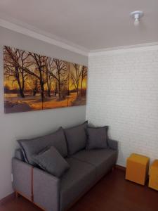 ein Wohnzimmer mit einem Sofa und einem Gemälde an der Wand in der Unterkunft AP do Brian in São João del Rei