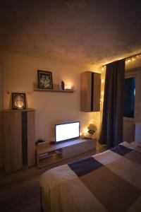 een slaapkamer met een bed en een flatscreen-tv bij Anne Apartment - 1 Bedroom + Balcony in Tartu