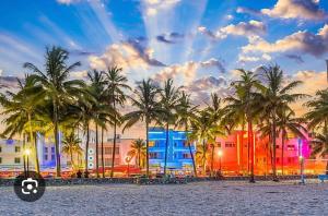 un grupo de palmeras frente a un edificio en LYZ Miami Airport, en Miami