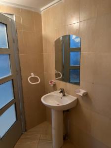 a bathroom with a sink and a mirror at Apparentement 3 meublée 1er étage in Oujda