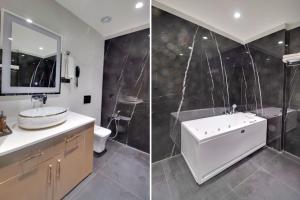 2 fotos de un baño con lavabo y espejo en Collection O Amber Heights near Satellite Bus Stand, en Bareilly