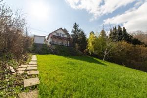 a house on a hill with a green lawn at InSpiral Peaceful Retreats in Kismaros