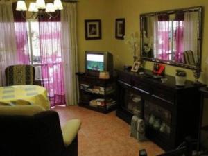 ein Wohnzimmer mit einem TV und einem Spiegel in der Unterkunft La casa de Antonia in Córdoba