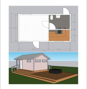 a drawing of a shed and a diagram of it at Koko talo & piha ulkopore-altaalla in Hanko