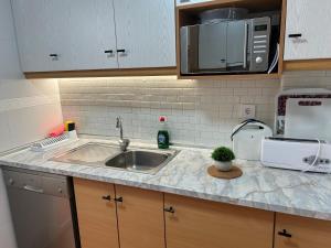 un bancone della cucina con lavello e forno a microonde di Apartamento Terraza Arenales del Sol ad Arenales del Sol