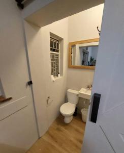 uma pequena casa de banho com WC e lavatório em Apartment in Stellenbosch em Stellenbosch