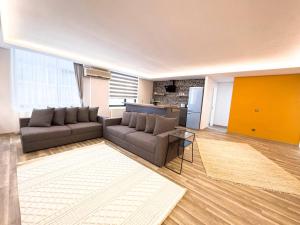 ein Wohnzimmer mit einem Sofa und einer Küche in der Unterkunft 107-Peaceful and Comfortable in Ankara