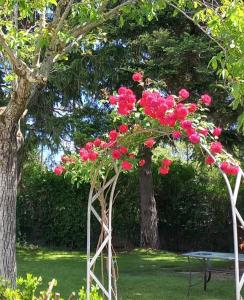 een bos roze bloemen op een boom in een park bij Family home with pool and large garden in Becerril de la Sierra