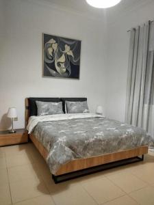 1 dormitorio con 1 cama grande en una habitación en Κατάλυμα στην πόλη Χαλάνδρι, en Atenas