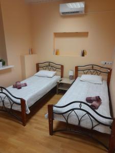 duas camas sentadas num quarto com em Aleks em Zarasai
