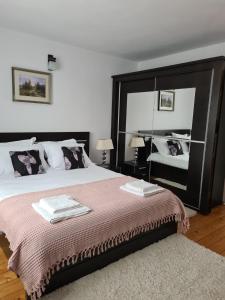 a bedroom with a large bed with a large mirror at Casa Nico in Coşna