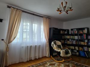 a living room with a window and a book shelf at Casa Nico in Coşna