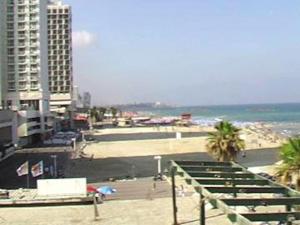 vistas a una playa con un edificio y al océano en Sunny Home by the Sea, en Tel Aviv