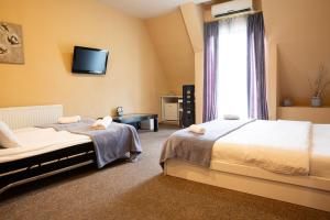 1 dormitorio con 2 camas y TV en la pared en Hotel Diplomat, en Tiflis