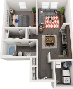 a rendering of a floor plan of a house at Deluxe One Bedroom Apartment in Gainesville