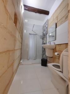 a bathroom with a toilet and a sink at Peaceful Traditional Maltese Townhouse in Luqa