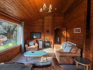 a living room with a couch and a table at Ruskin Lodges Argyll, by Puck's Glen, Rashfield near Dunoon in Dunoon