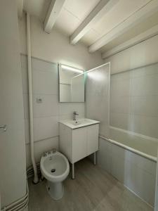 een witte badkamer met een toilet en een wastafel bij Joli T3 duplex Compans Cafarelli in Toulouse