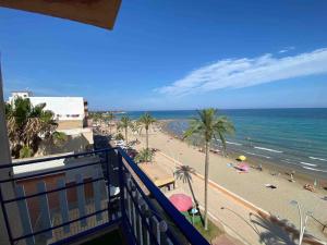 vista su una spiaggia con palme e sull'oceano di Apartamento espectacular frente al mar a Torrenostra