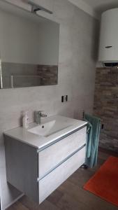 a bathroom with a sink and a mirror at La casetta di campagna in Mazzo di Valtellina