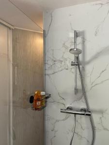 a bathroom with a shower with a glass door at Suite et Spa Les Abatilles in Arcachon