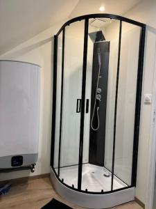 a shower with a glass enclosure in a room at Logement cocon in Chaudenay