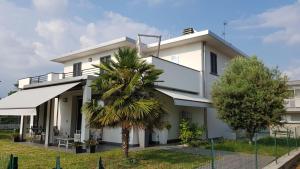 una casa bianca con una palma di fronte di Black and White B&B Urgnano a Urgnano
