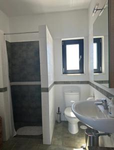 a bathroom with a toilet and a sink at Sophia & Chris Studios in Santa Maria