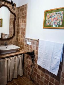 ein Bad mit einem Waschbecken und einem Spiegel in der Unterkunft La Morisca in Vega de San Mateo