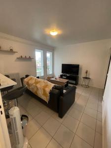 een woonkamer met een bank en een televisie bij Appartement 2 chambres parking draps et serviettes non fournies in Agen