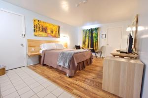 sypialnia z łóżkiem i telewizorem z płaskim ekranem w obiekcie Jacques Cartier Motel w mieście Sydney