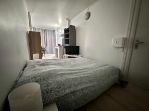 1 dormitorio con 1 cama en una habitación blanca en 001 T2 Immeuble Persévérance, en Conflans-en-Jarnisy