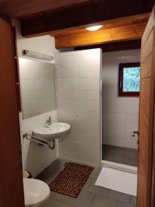 a bathroom with a sink and a toilet and a shower at Apartmani Nono in Jahorina
