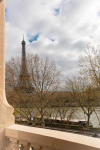 a view of the eiffel tower from a ledge at Appartement sur les quais in Paris