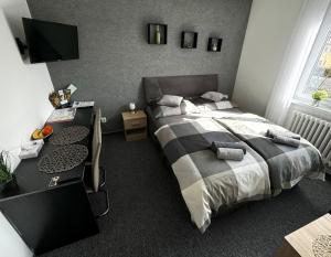 Łóżko lub łóżka w pokoju w obiekcie Apartmány Karlovy Vary