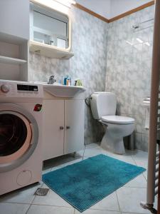 y baño con lavadora y aseo. en Stef Panorama House, en Loutraki