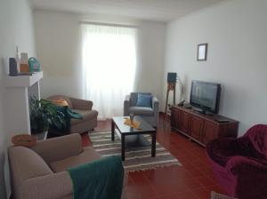 sala de estar con sofá y TV en Rosário Guest House, en Lajes