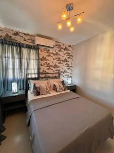 ein Schlafzimmer mit einem großen Bett in einem Zimmer in der Unterkunft Fascinating Apt/Near the beach in Mendoza