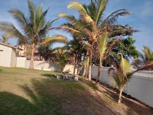 a group of palm trees next to a white fence at Ph olas tower in Palo Grande