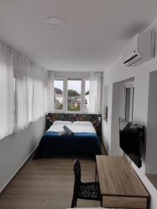 a bedroom with a bed and a table and a tv at Apartamentos y Habitaciones KAI MARBELLA in Marbella