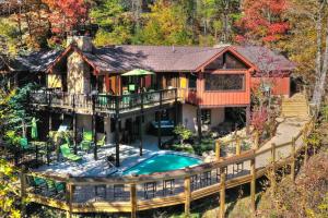 an aerial view of a house with a swimming pool at Parkview Lodge In Gatlinburg in Gatlinburg