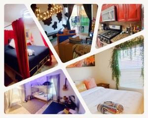 a collage of four pictures of a room at Austin Greenhouse Rentals in Austin
