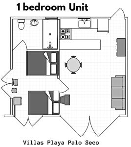 een zwart-witte plattegrond van een slaapkamer bij Villas Playa Palo Seco in Parrita