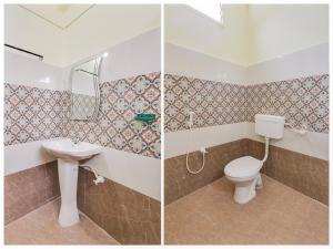 two pictures of a bathroom with a toilet and a sink at OYO Flagship HOTEL SS ELITE in Karīmnagar