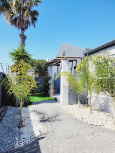 a walkway in front of a house with palm trees at 17A Raven Street Vacation Home in Bloubergstrand