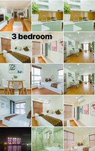 a collage of different pictures of a bedroom at Homestay Hạ Long VIP in Ha Long