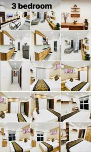 een collage van foto's van een hotelkamer bij Homestay Hạ Long VIP in Ha Long